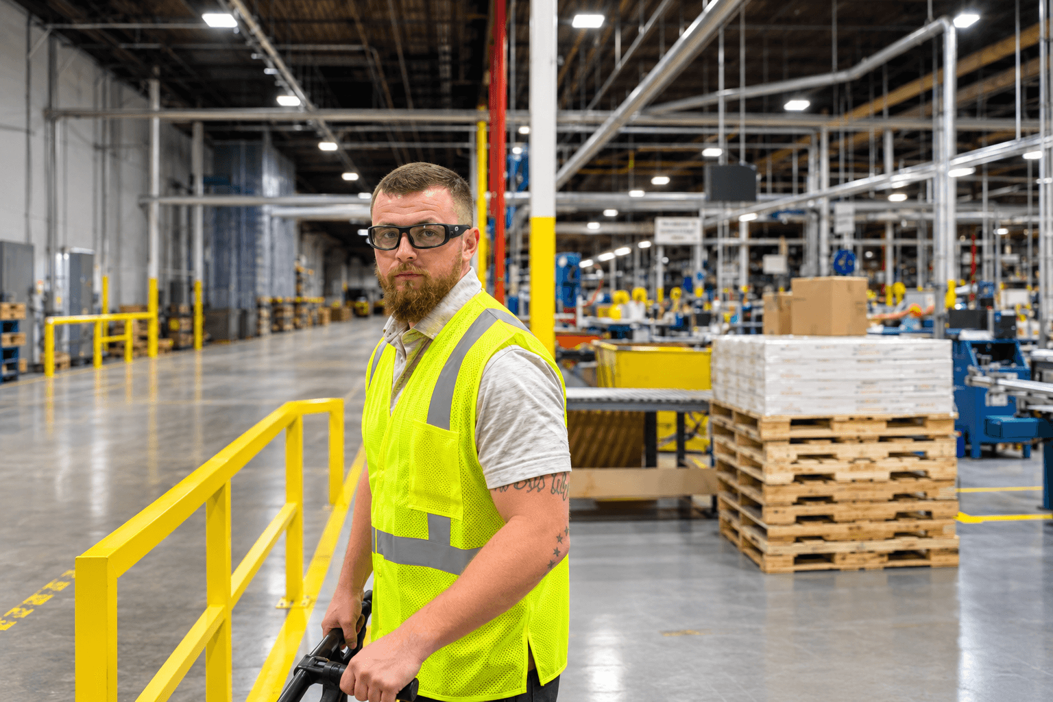 Warehouse operations worker at an industrial facility